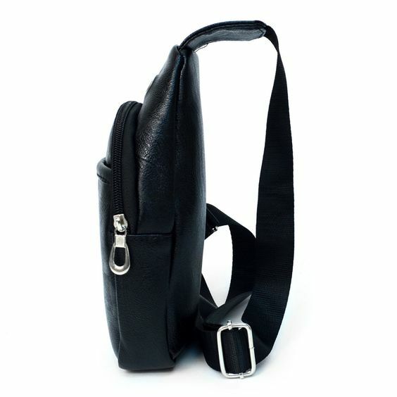 Small Black Polyurethane Split Leather Crossbody Sling Bag Adjustable Strap