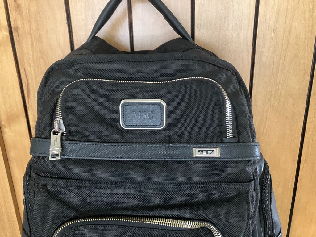 Tumi Alpha 3 Backpack – Black Ballistic Nylon and Leather Custom Monogram