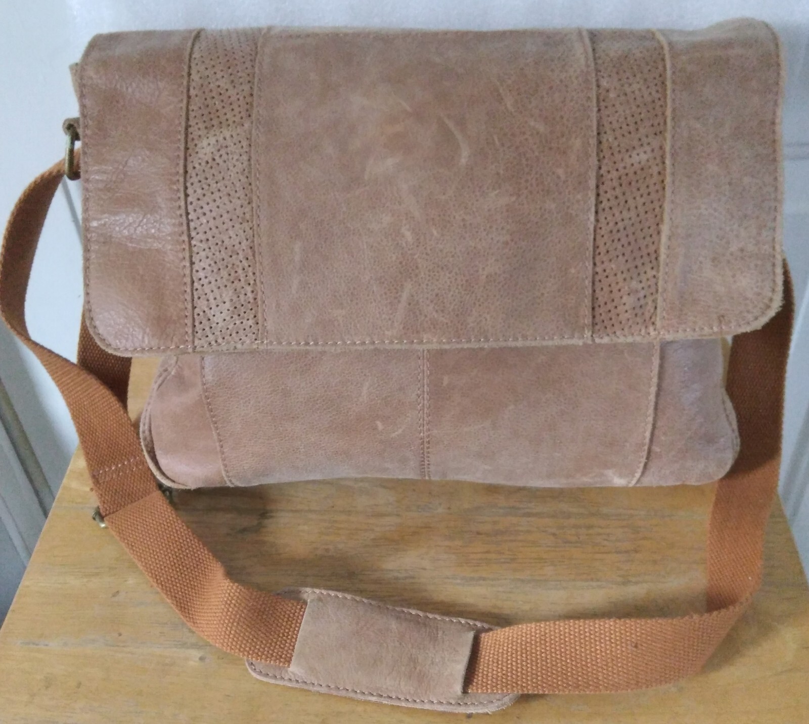 Black Rivet Distressed Leather Messenger Bag