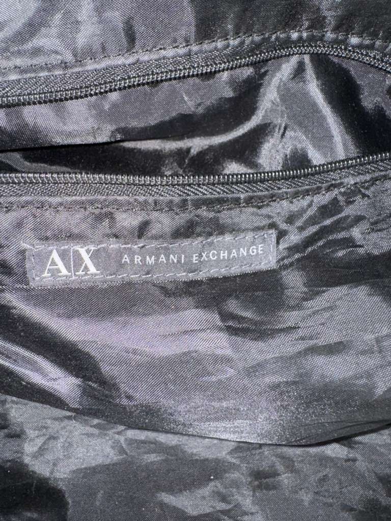 Armani Exchange AX Black Duffle Bag Tech Fabric Gym Travel Weekender