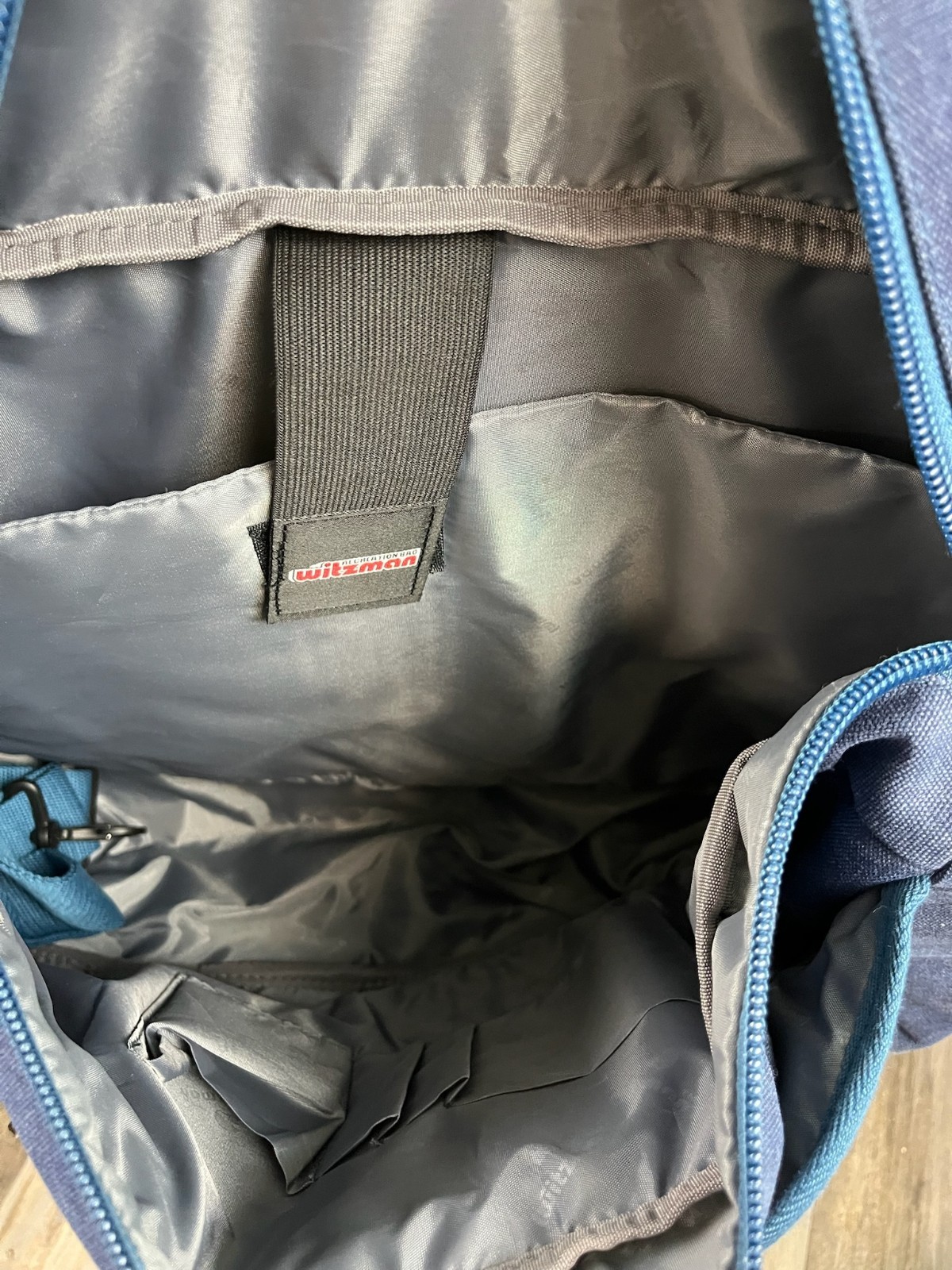 WITZMAN Travel Backpack Convertible Canvas Bag Navy Blue Leather Trim Luggage