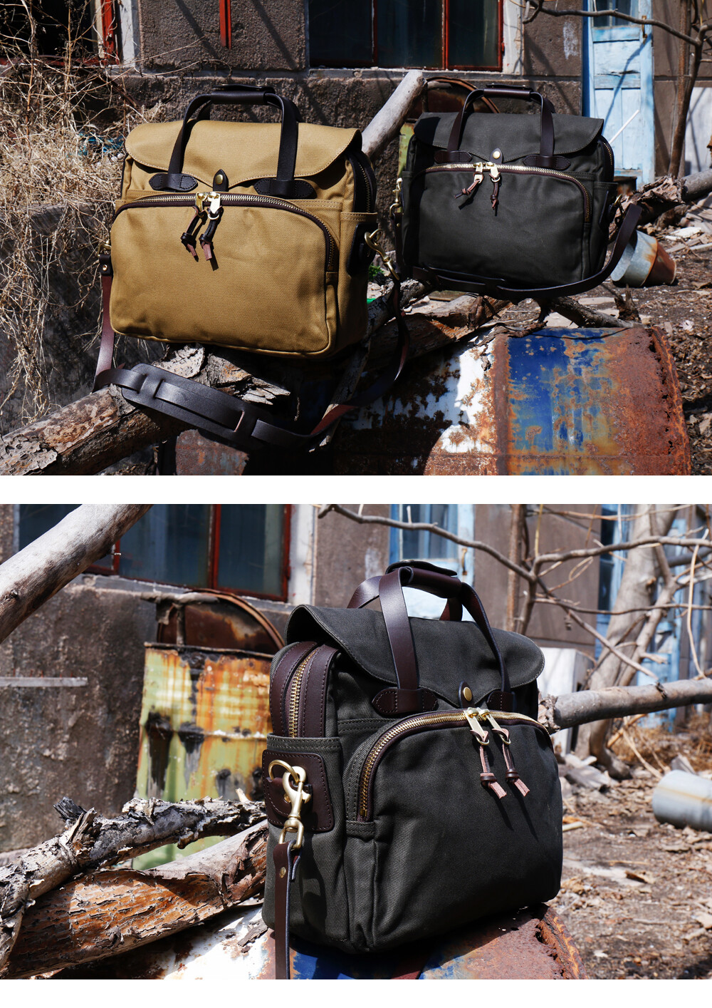 22OZ Canvas Bag & Cowhide Shoulder Strap Shoulder Bag Size 39*34*16cm Handbag