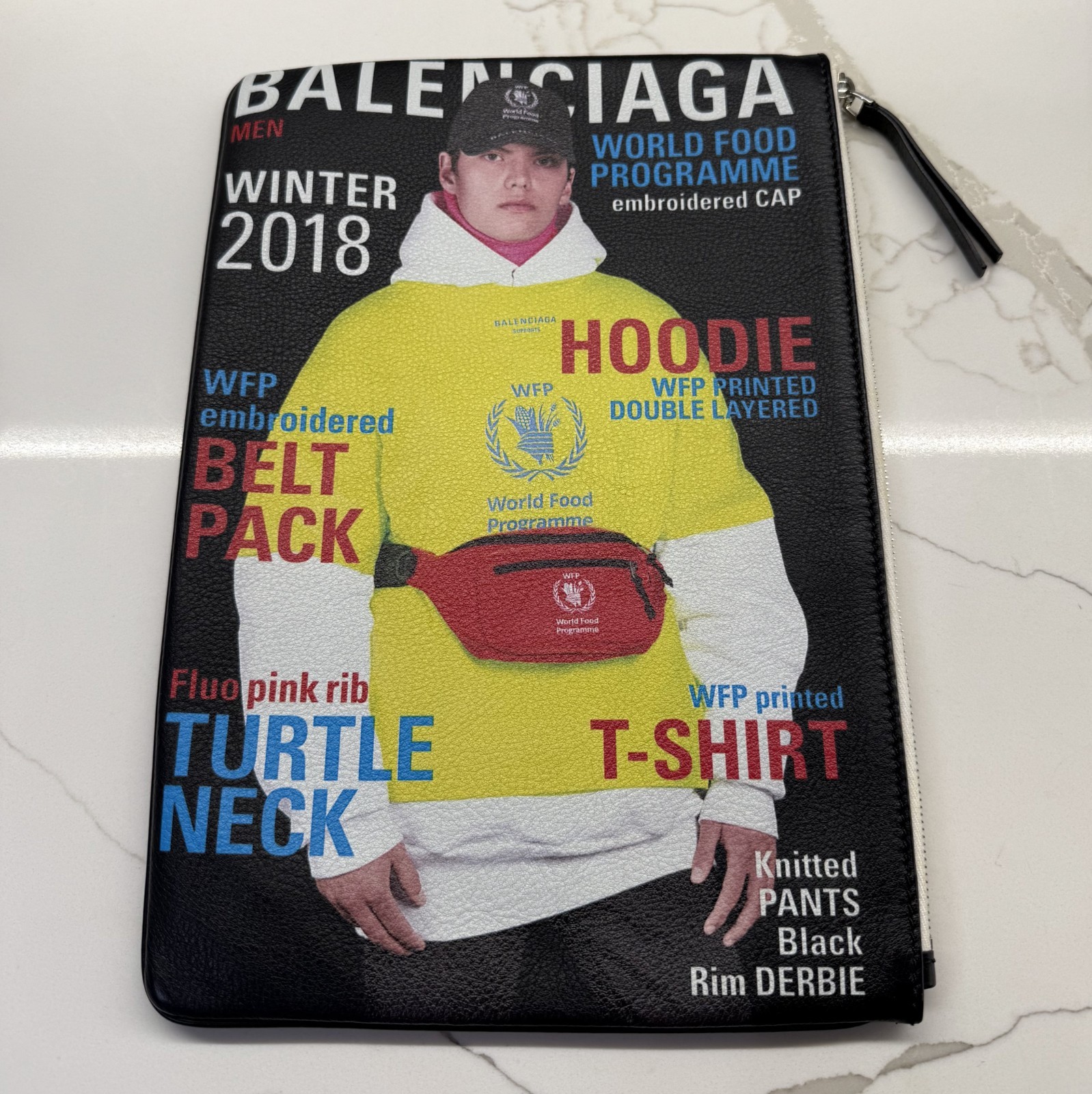 Balenciaga Leather Clutch AW18 WFP Pouch Magazine Print Rare Unisex Bag Italy