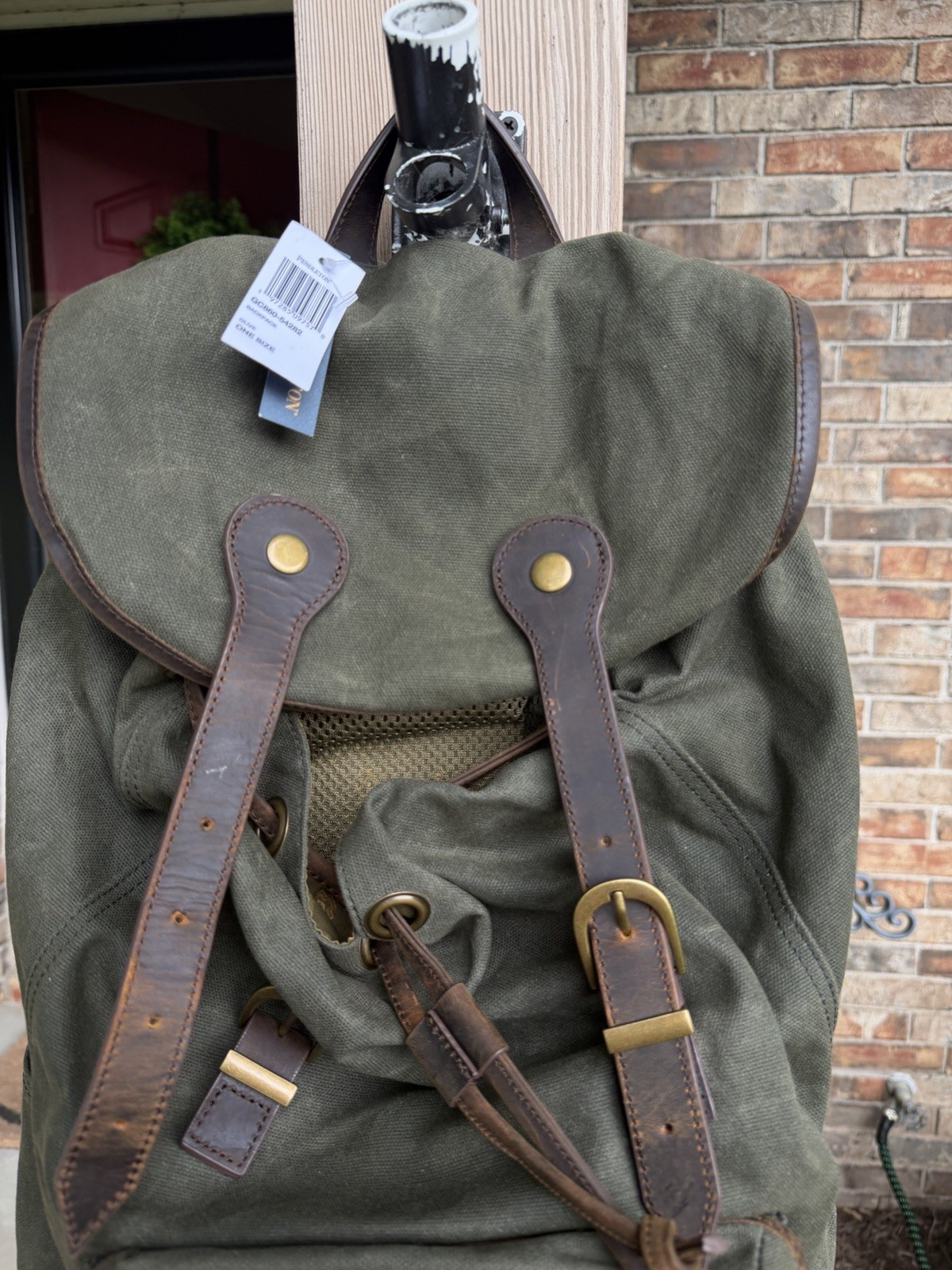 NEW Pendleton Odyssey Backpack 20x15x6″ 30L Olive Waxed Canvas Leather Trim