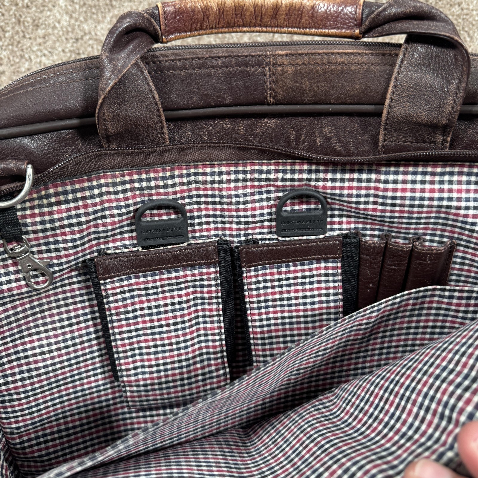 Johnston & Murphy Brown Leather Business Case Mens Laptop Shoulder Strap