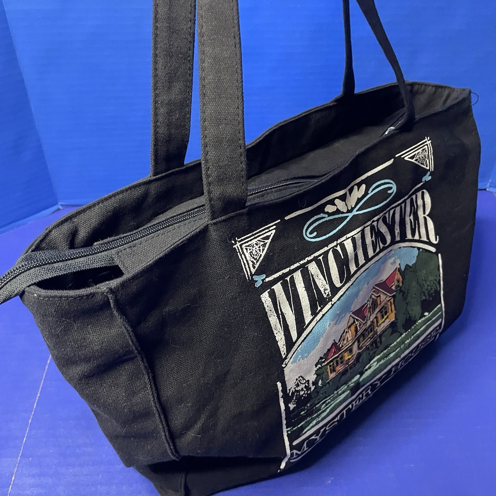 Winchester Mystery House Tote Bag Double Sided Zip Closure 14x11in Canvas Black