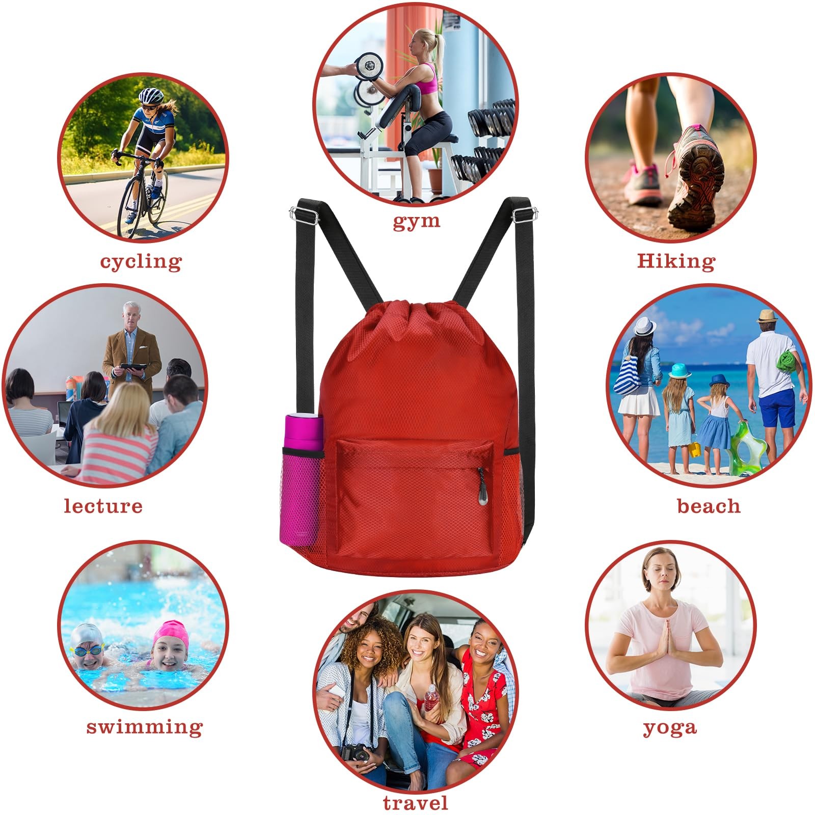 Waterproof Drawstring Bag, Lightweight String Backpack with Water Bottle Hold…