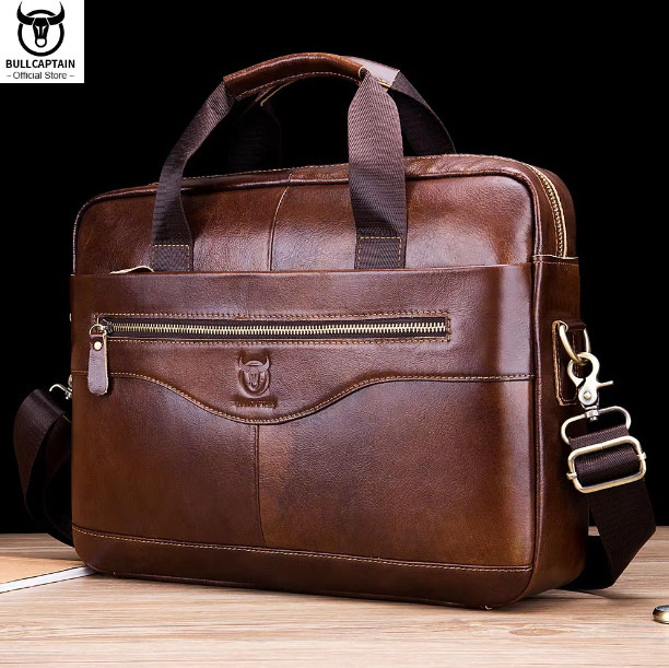 Bullcaptain Shoulder Messenger Men Leather Laptop Bag Briefcase Business Handbag