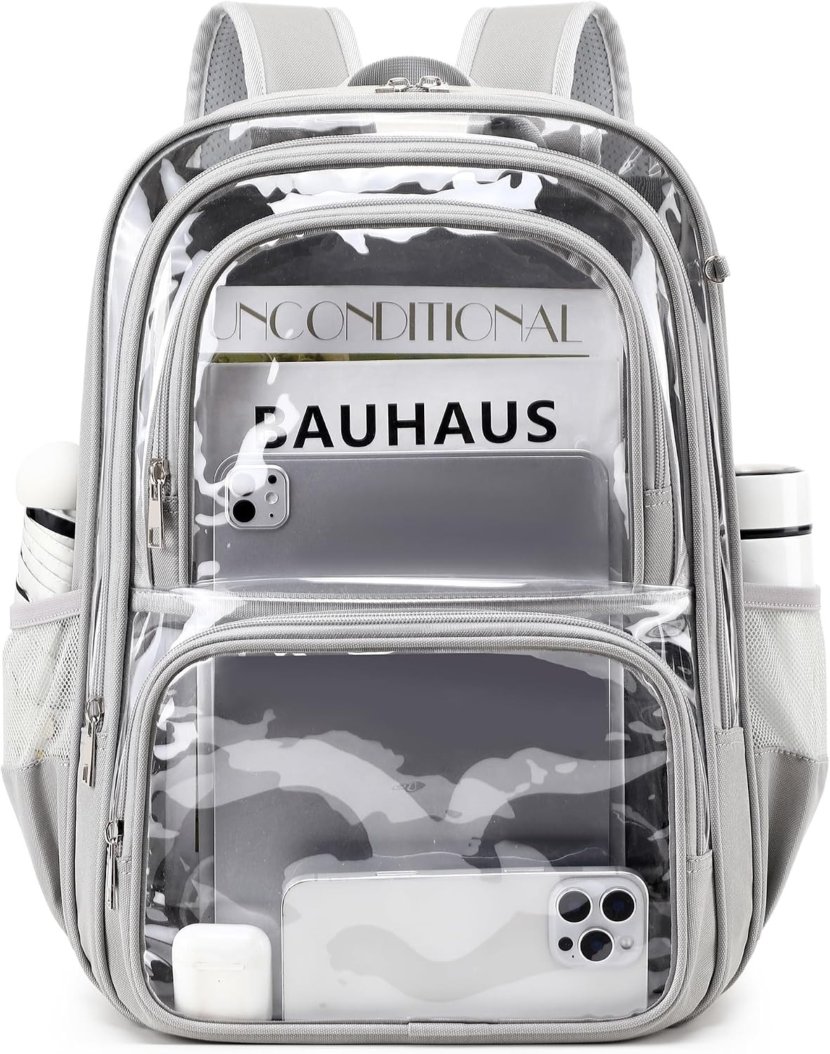 Large Clear Backpack with Multiple Compartments, Heavy-Duty Transparent Bookbag