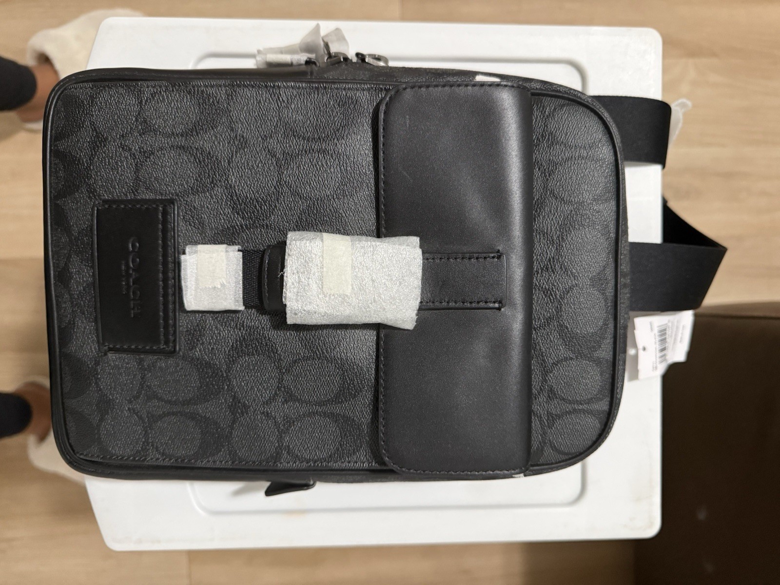 Coach Men’s Logo Print Charcoal Black Crossbody Bag Adjustable Strap