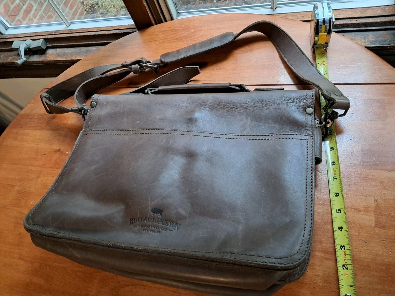 Buffalo Jackson Roosevelt Leather Briefcase Bag Amber Brown w/Strap