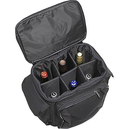 Rolling 6 Beverage Pack Padded Red Wine Glass Bottle Organizer Bag Case Storage