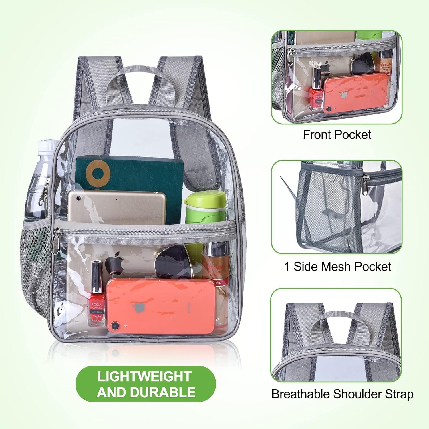 Comfortable Clear Daypack 12x6x12 – Waterproof and Stylish for Sports Events