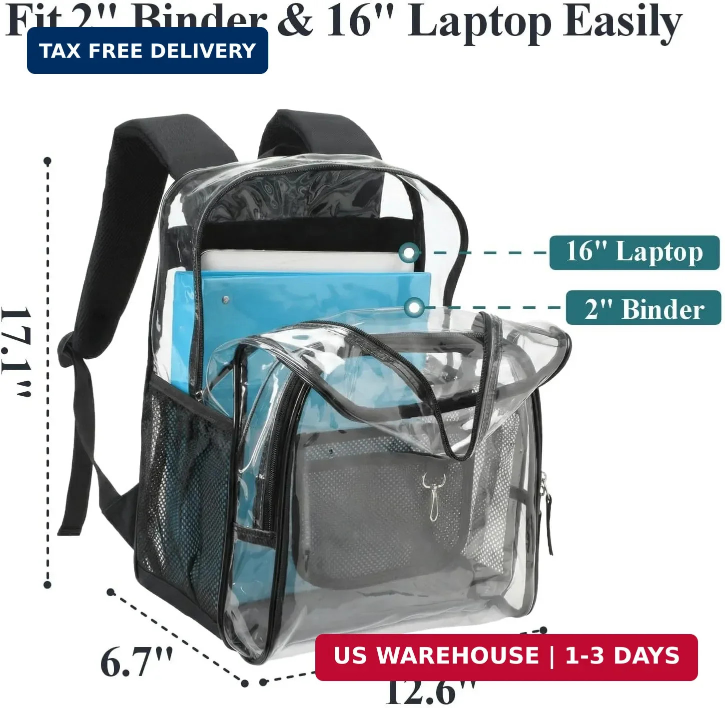 PACKISM Clear Backpack – 17 inch Heavy Duty Clear Backpacks for School, Large Tr