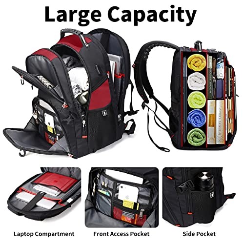 50L Travel Laptop Backpack Red Fits 17 Inch Laptops Lock