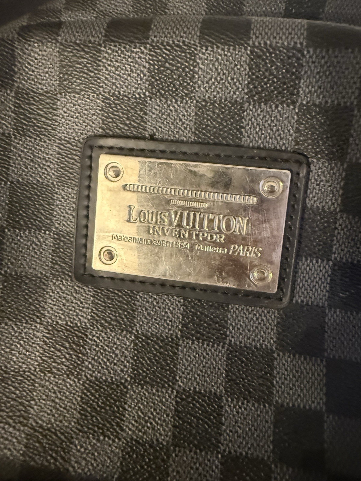 Louis Vuitton Men’s Checkered Zip Backpack Shoulder Strap Black Gray