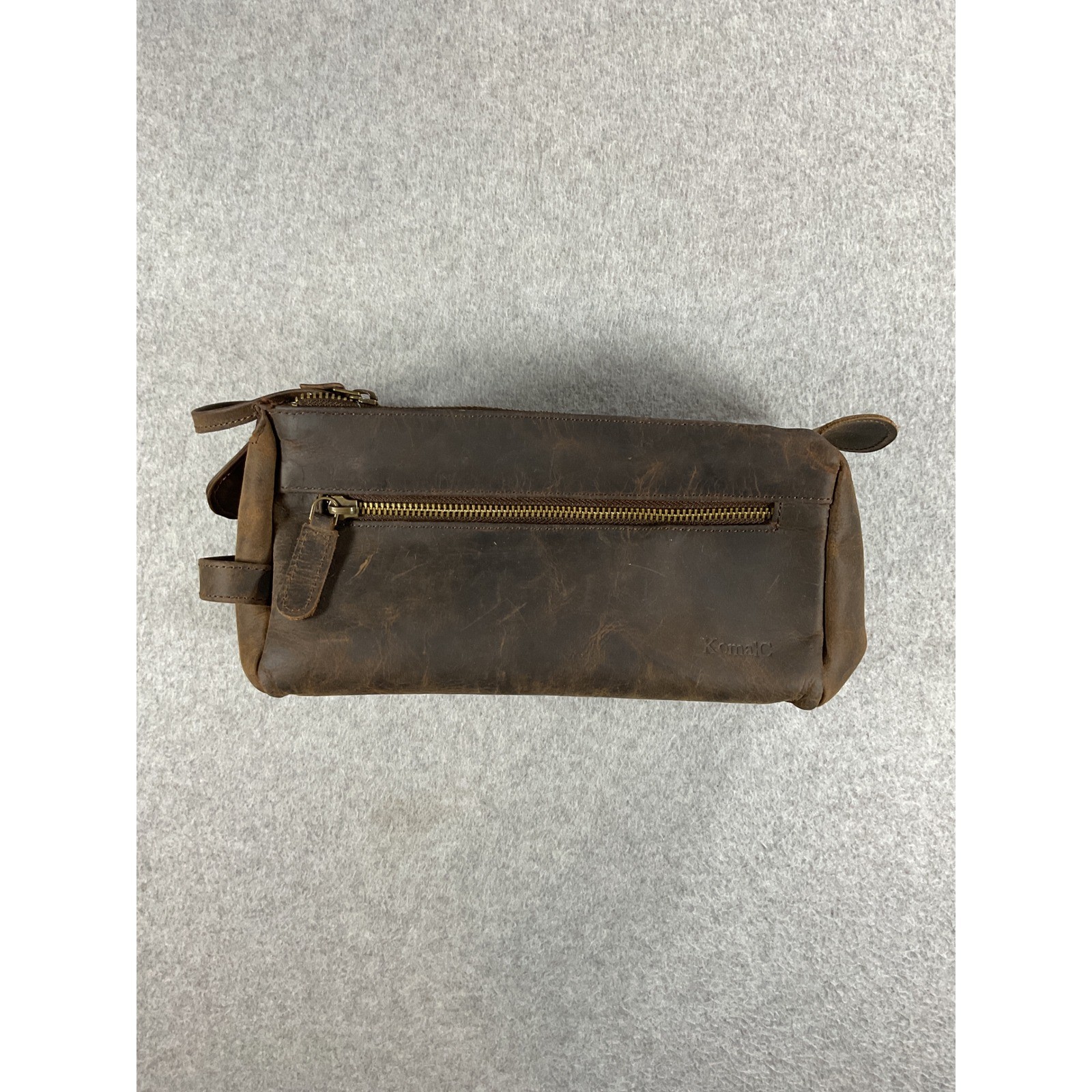 KomalC Mens Buffalo Leather Toiletry Bag Travel Dopp Kit Brown Distressed Case