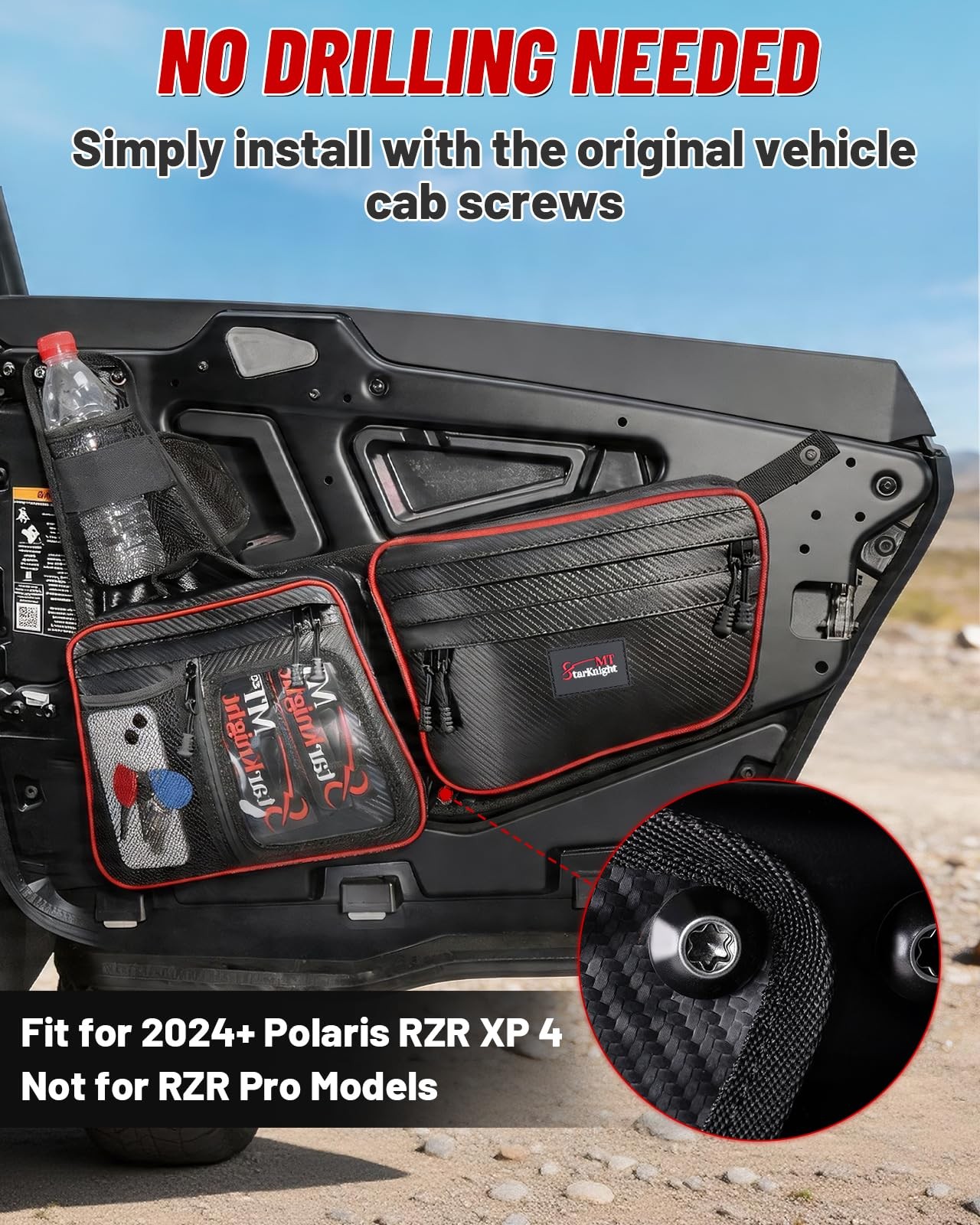 Front Door Bag 2Pcs 14L Removable Multi Pocket for 2024-2026 Polaris RZR XP