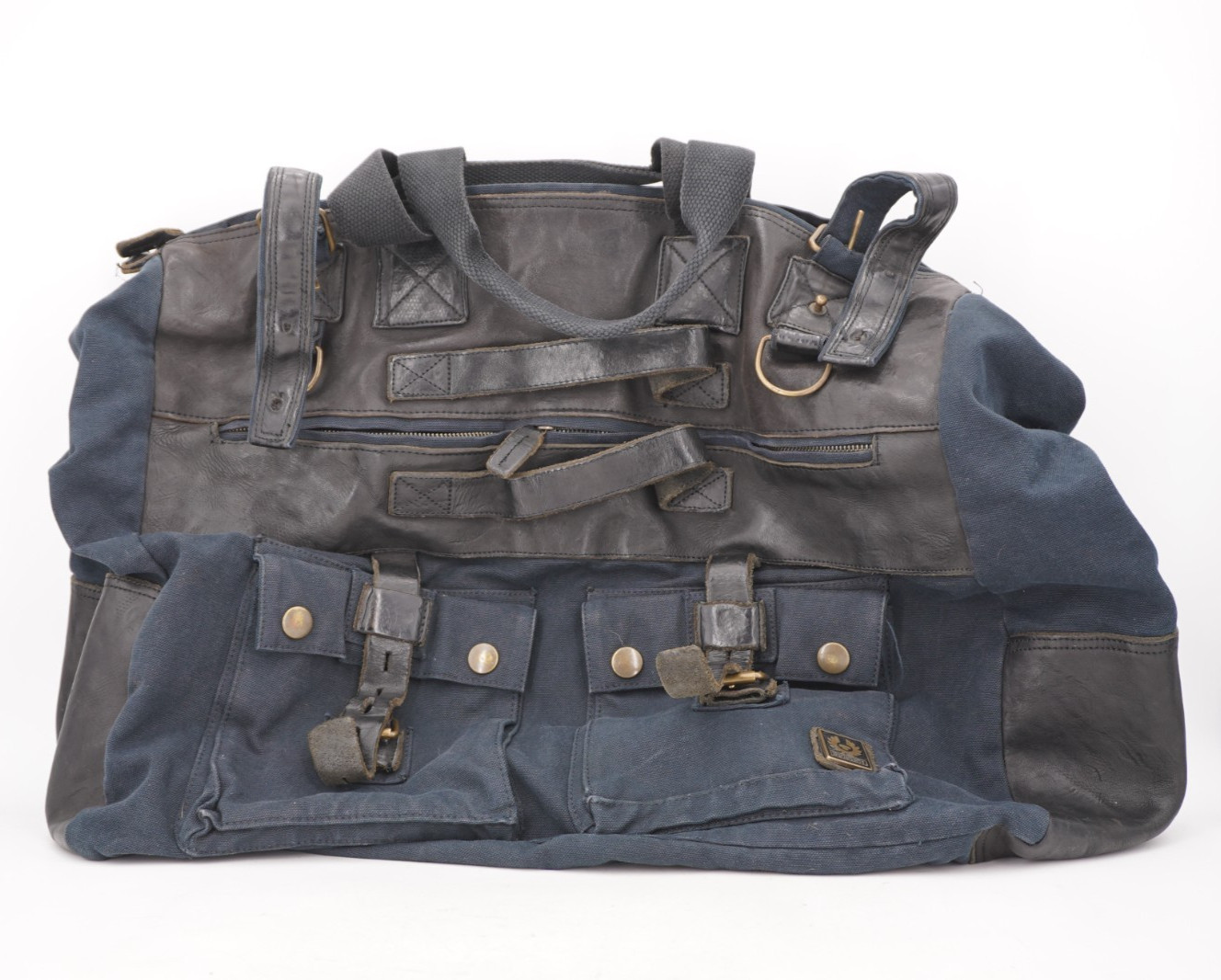 MINT | $845 BELSTAFF OVERNIGHT CANVAS LEATHER SATCHEL MALENOTTI NAVY CARRYALL