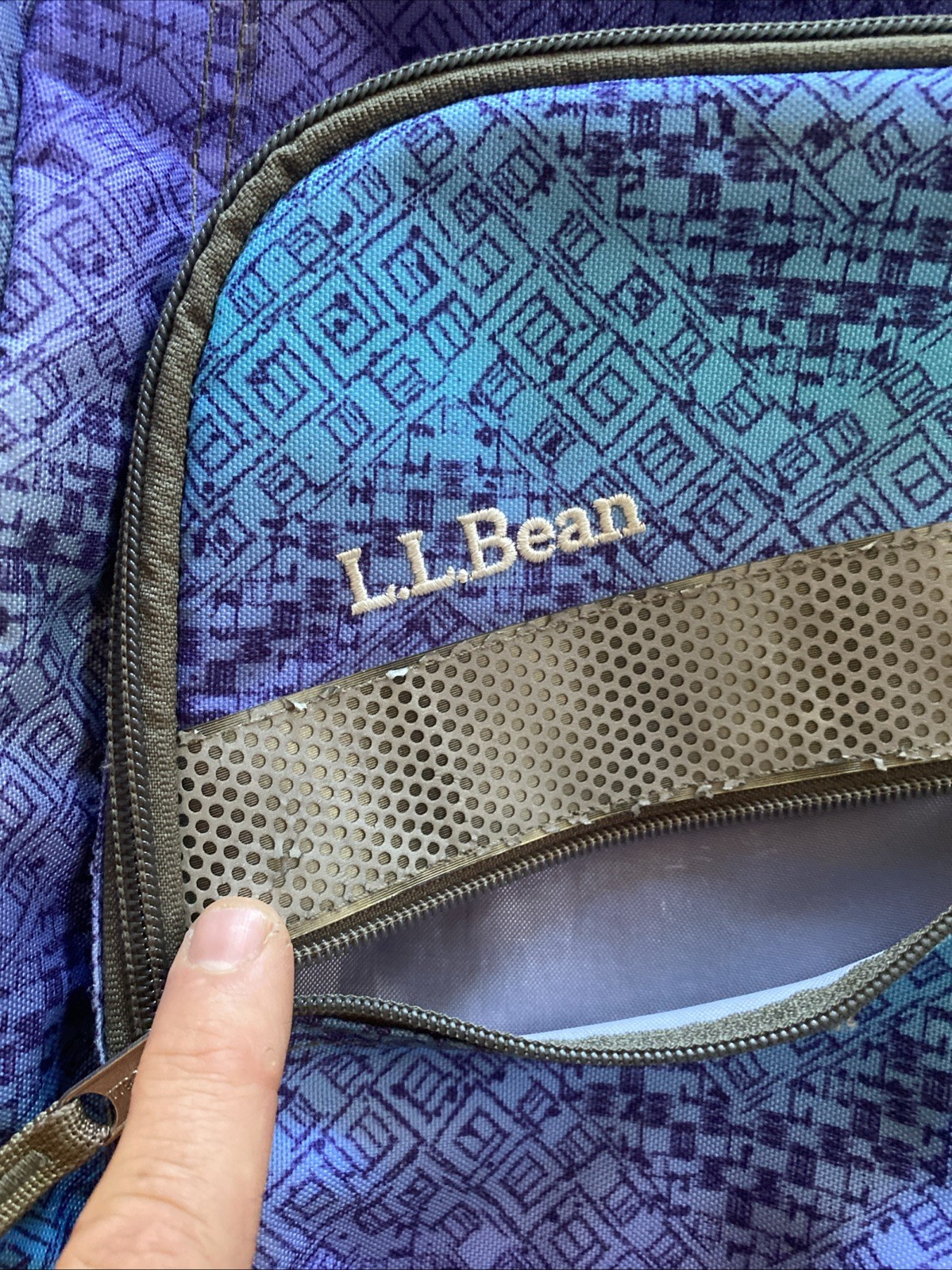 L.L.Bean Backpack Purple Teal/Blue Geometric/ Tech Pocket Carry On Large 16”