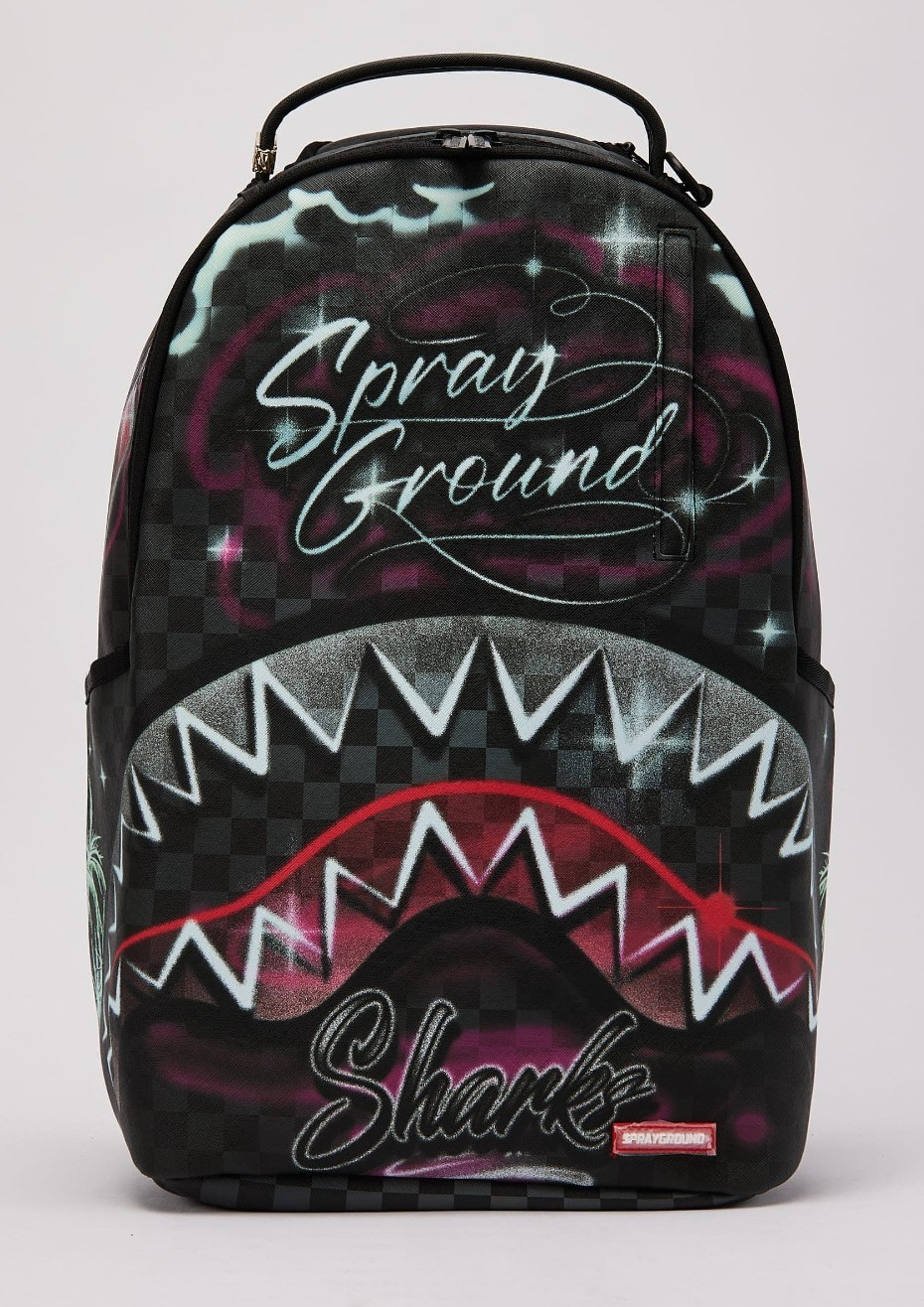 Sprayground Airbrushed Shark Backpack🔥New Black Check Bookbag Large School Bag