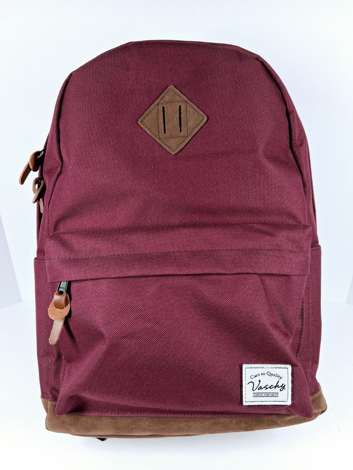 Vaschy Red & Brown Backpack Zip Adjustable Strap Pockets Travel Good Pre-owned