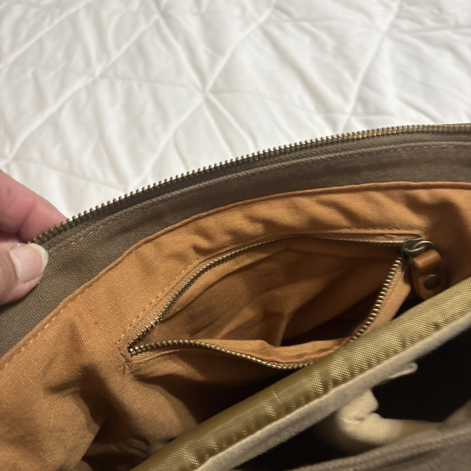 Kattee Canvas Messenger Bag Brown Leather Straps Snap Buckle Zip Adjustable Flap