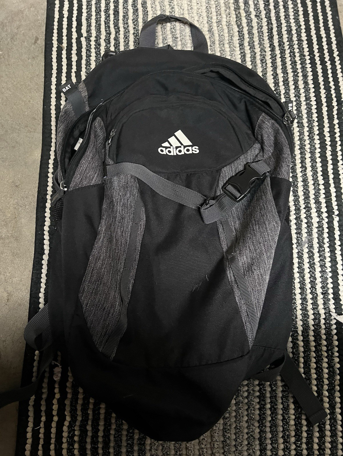 adidas Black/Gray Medium Backpack Zip Closure Adjustable Straps Pockets