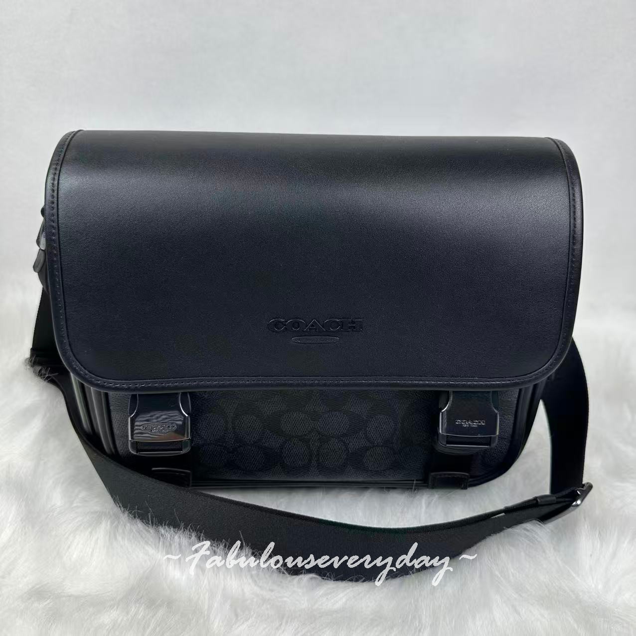 Coach Men Racer Messenger Bag In Signature Canvas Crossbody Black CT716 NWT