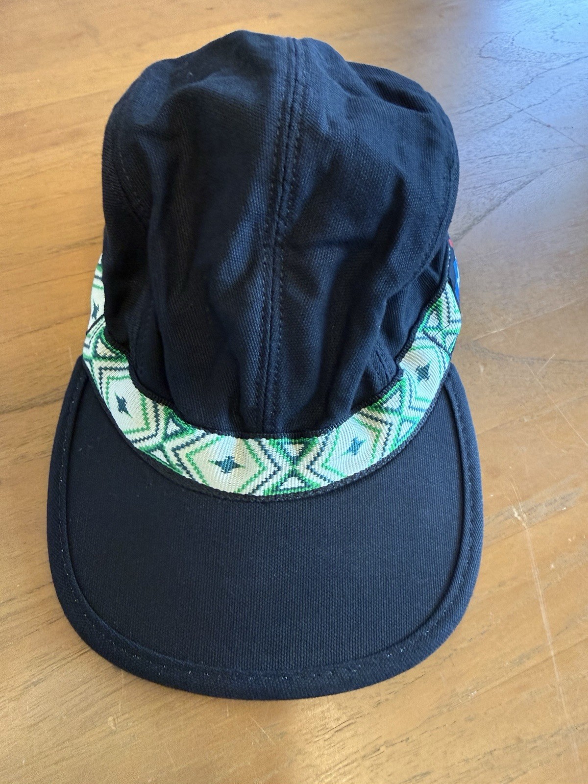 Kavu Black Canvas Aztec Strap Back Panel Cap Hat Made in USA Size Medium