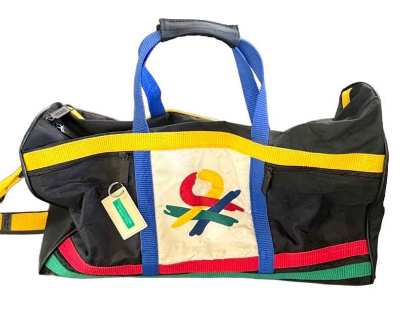 Vintage United Colors of Benetton Iconic Logo Duffle Bag Travel Tote Multicolor