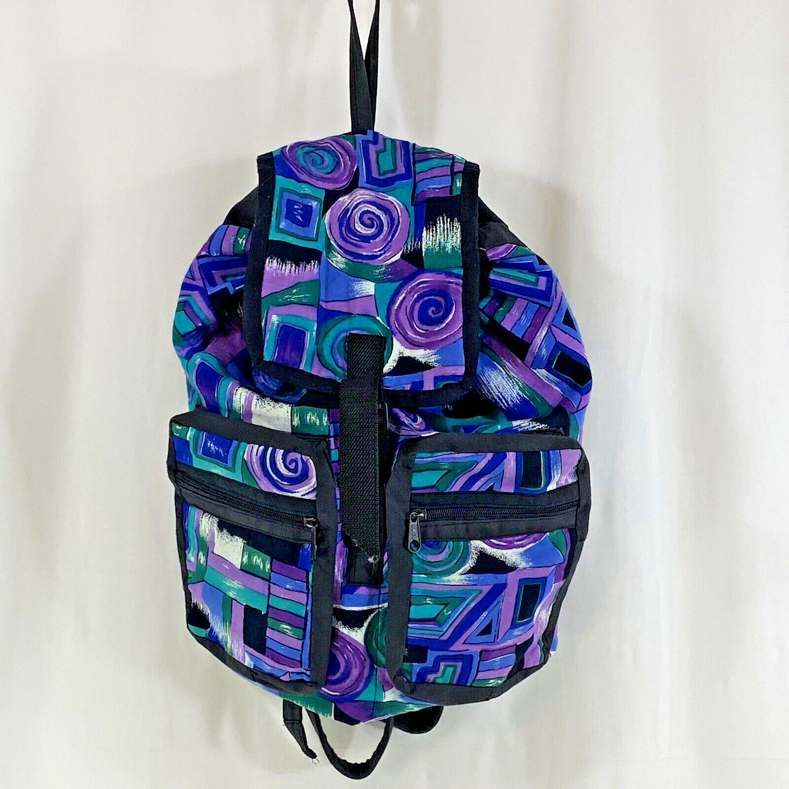 Purple Teal Blue Black Backpack Drawstring Padded Straps Front Pockets 15″ x 12″