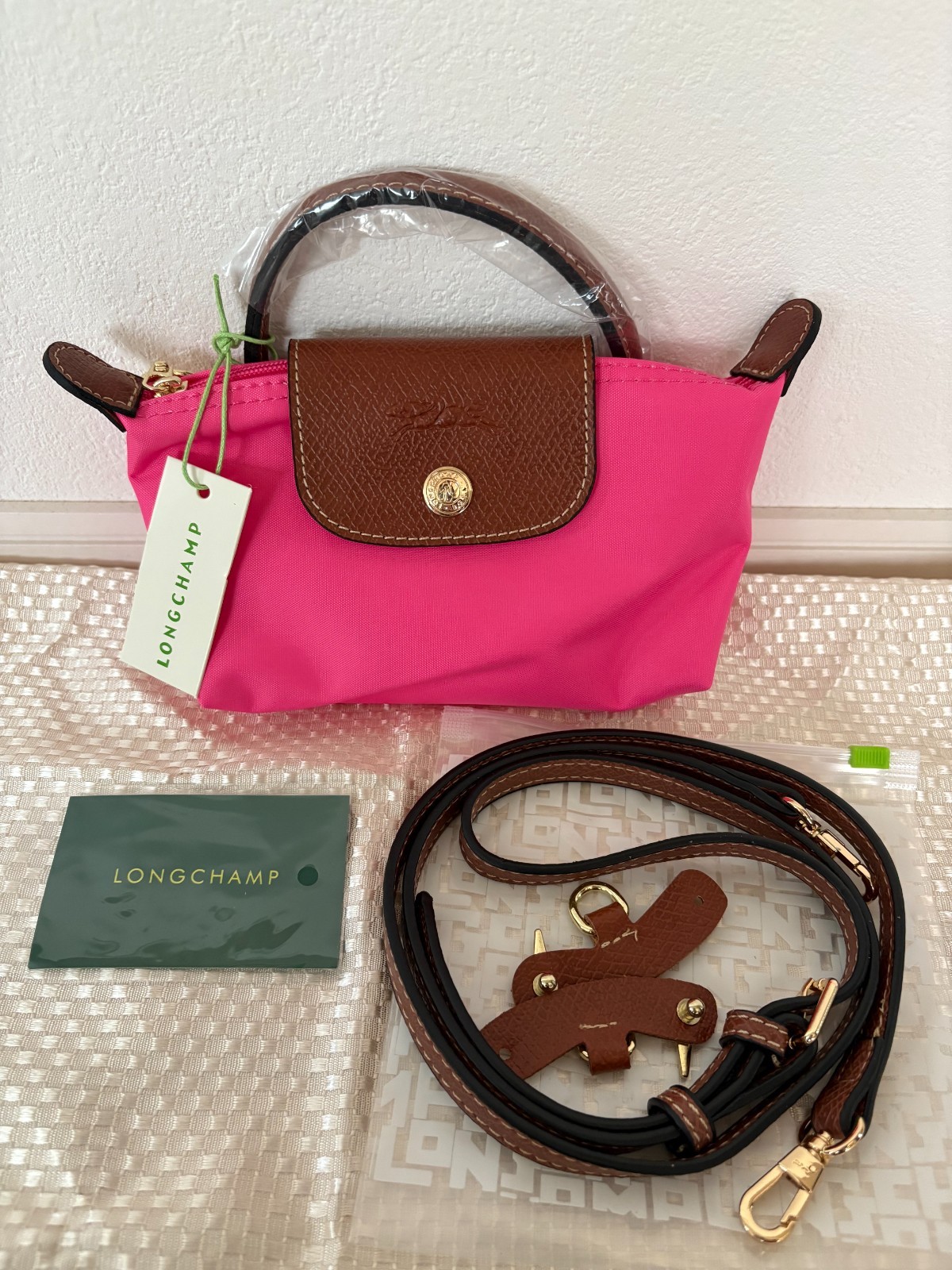 Longchamp Le Pliage XS Grenadine Pink Crossbody Nylon Top Handle Mini Bag NEW!