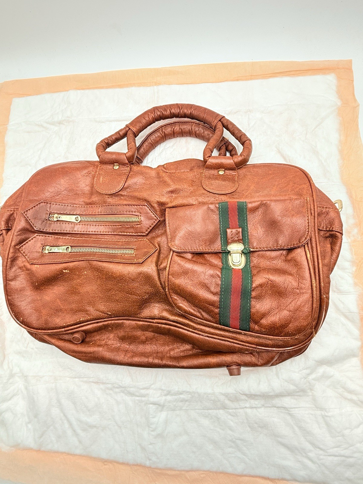 Vintage Leather Briefcase Made In Korea 2 Main Compartments +Pockets