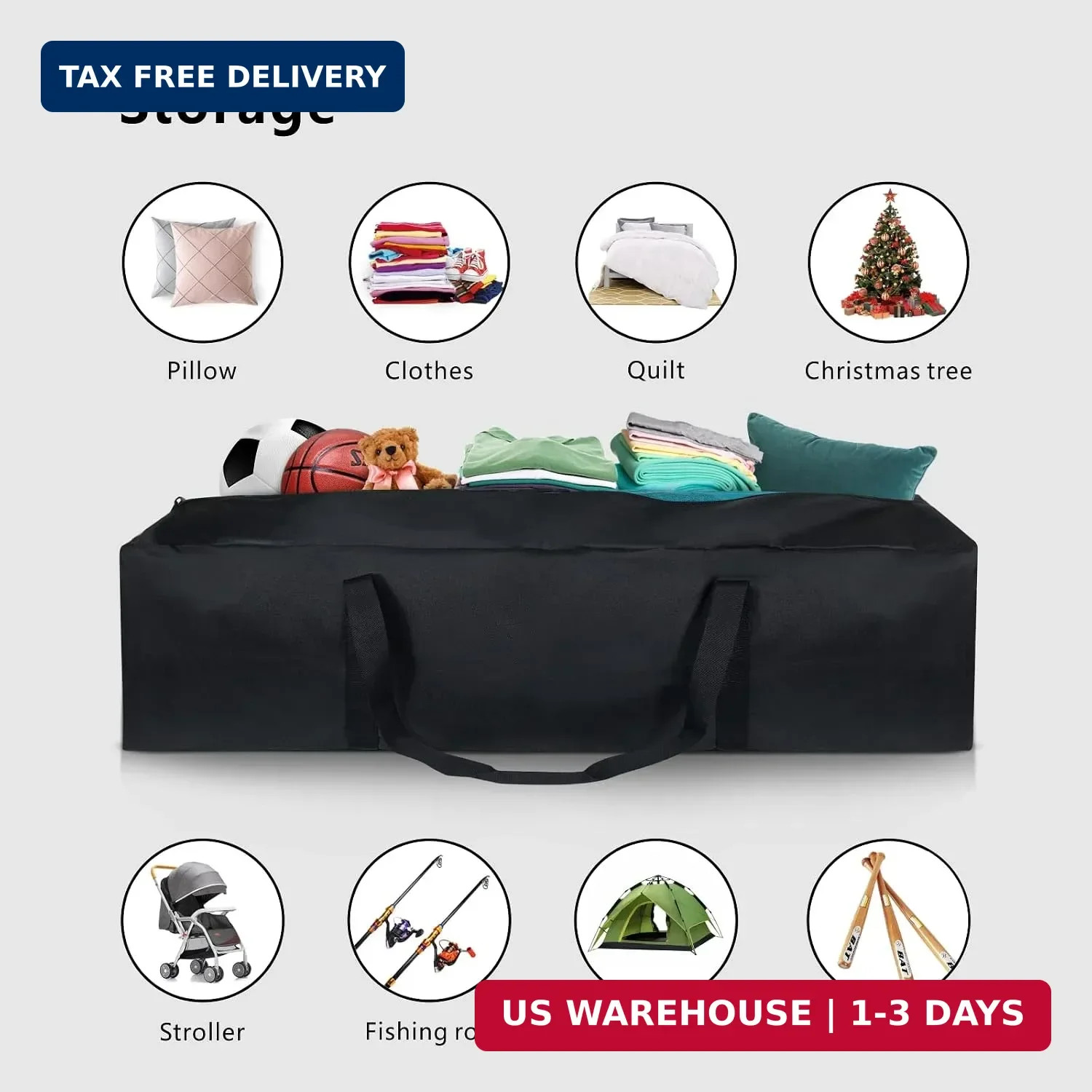 TOPDesign 1-Pack 46 Inch Extra Large Zippered Duffel Bag for Travel Camping Spor