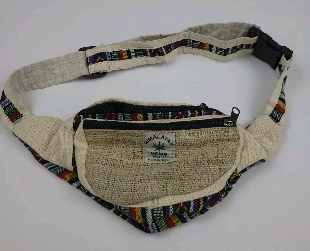 Himalayan Hemp Multicolor Boho Pattern Fanny Pack Waist Bag Made In Nepal Vtg