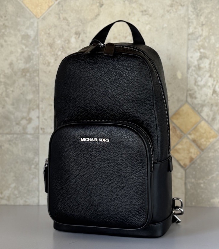 MICHAEL KORS COOPER COMMUTER SLING PACK LEATHER BACKPACK BLACK