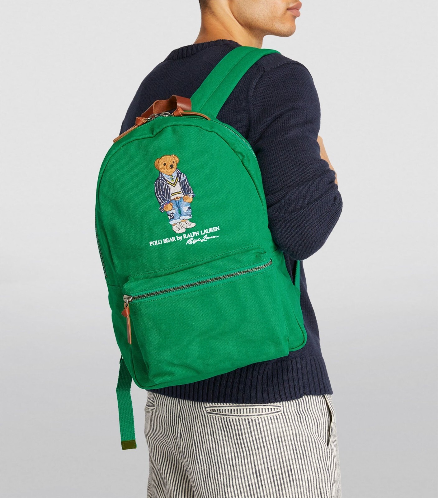 Polo Ralph Lauren Preppy Patchwork Jeans Bear Canvas Backpack Bag Royal Unisex