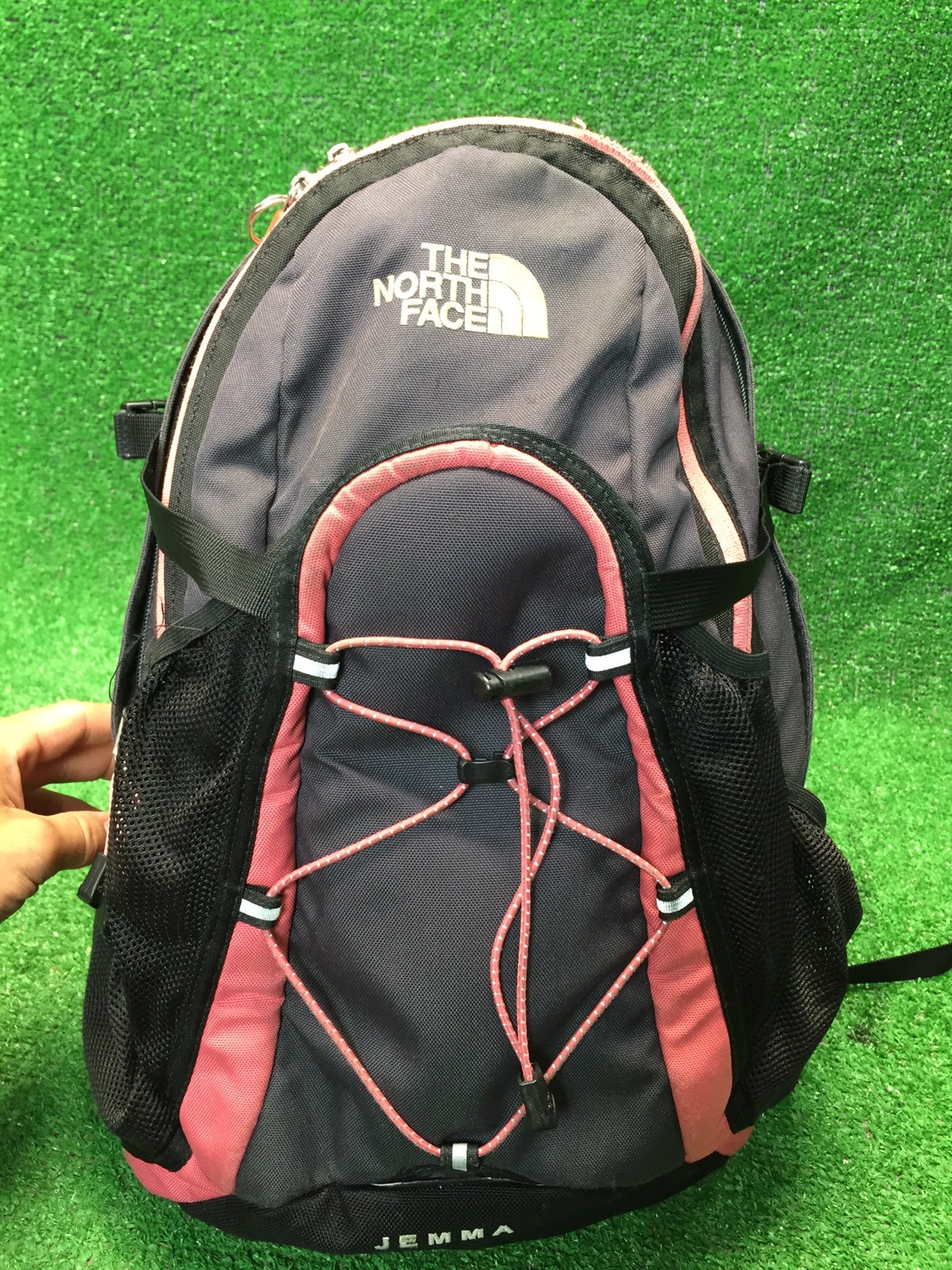 The North Face Jemma Backpack Hiking School Travel Bag Black Gray Pink