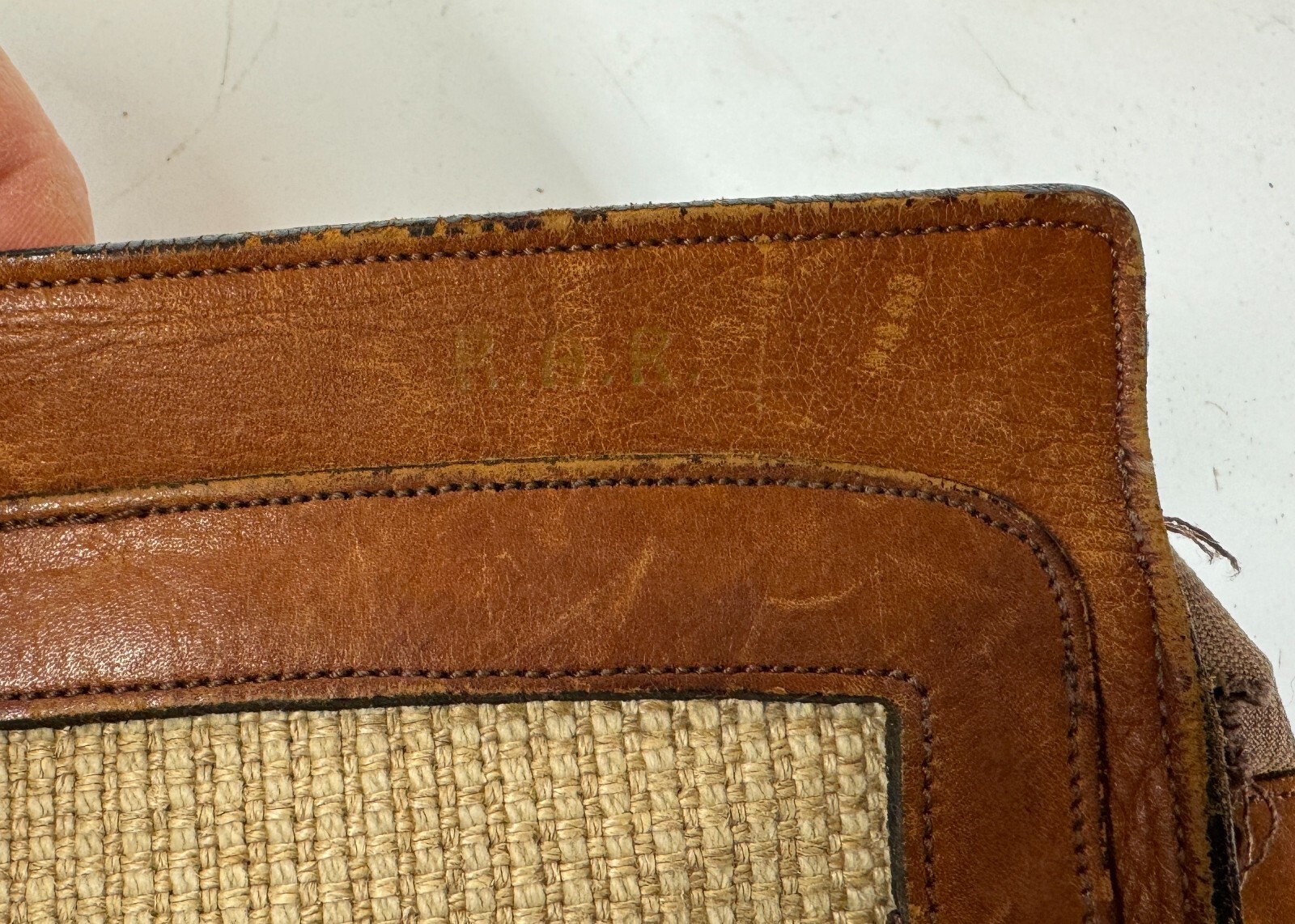 Michael Scott Vintage Full Grain Leather & Knit Fabric Messenger Bag Briefcase