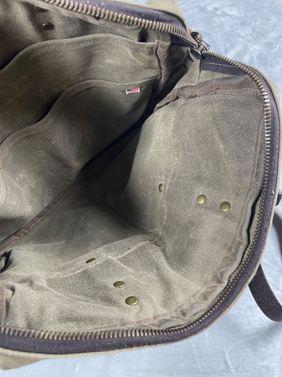 J. Stark Waxed Canvas Briefcase Messenger Bag Olive Brown Leather Strap USA