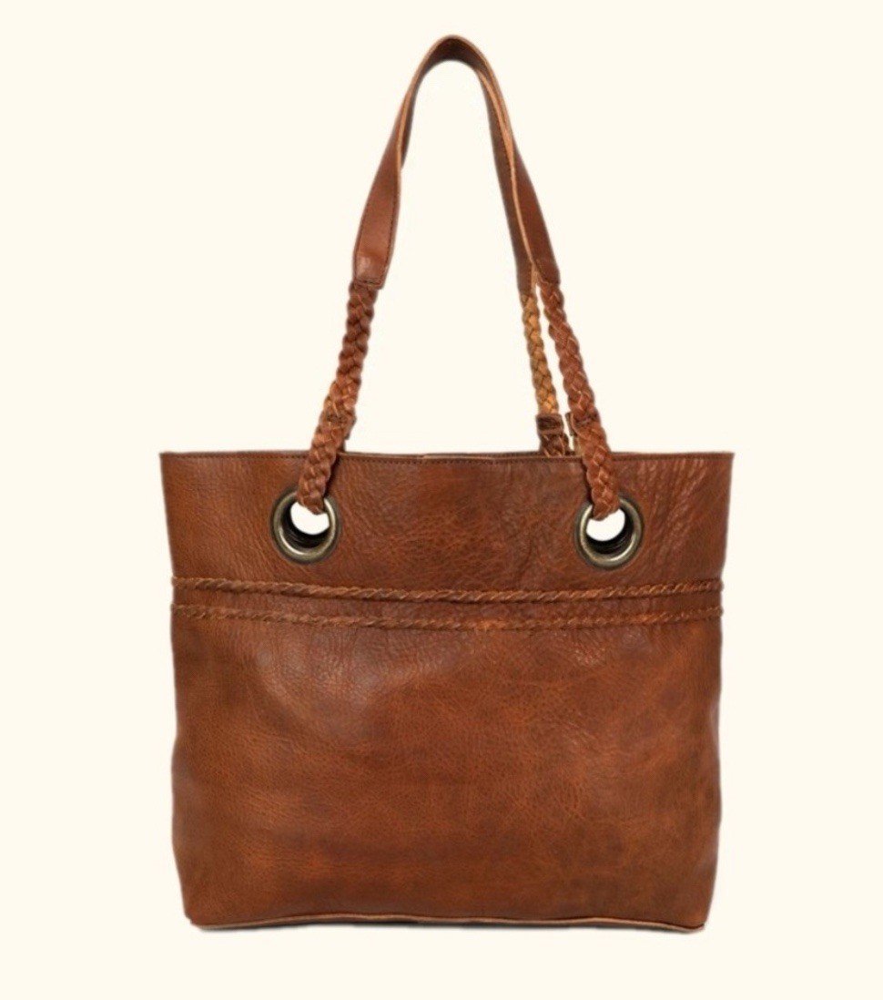 Buffalo Jackson Trading Roosevelt Buffalo Leather Braided Leather Cognac Tote