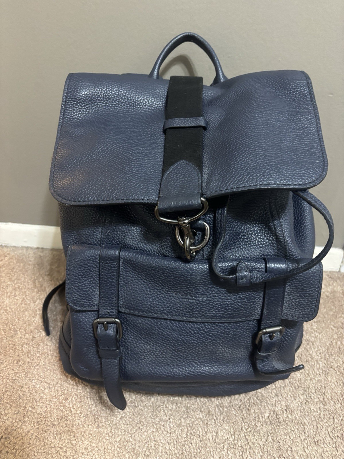 COACH 29523 Bleecker Backpack Navy Blue Pebble Leather