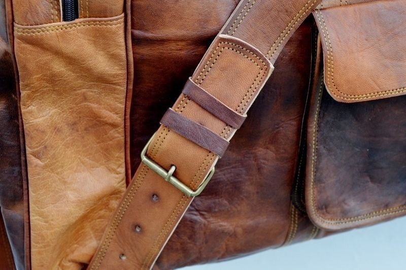 Men’s genuine Leather vintage duffle travel gym weekend AirCabin Luggage 24″bag