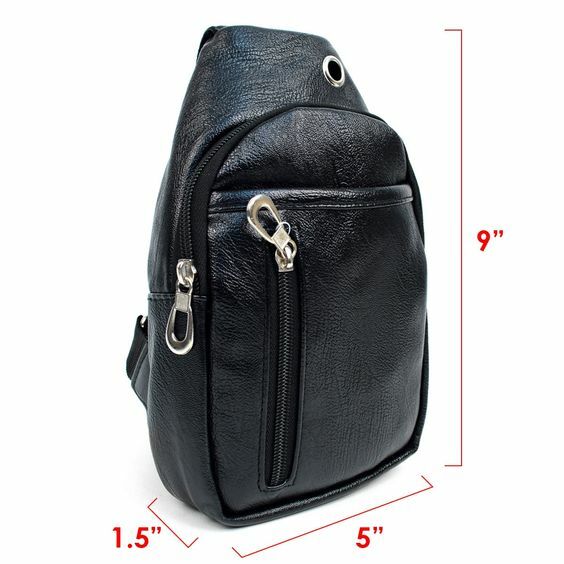 Small Black Polyurethane Split Leather Crossbody Sling Bag Adjustable Strap