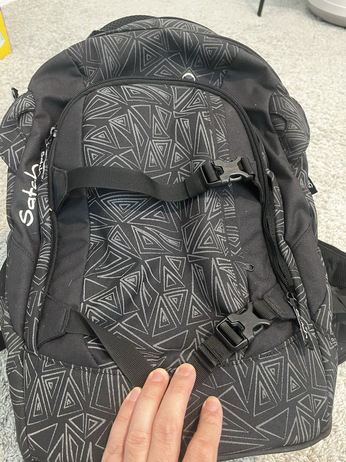 Satch Black Geometric Print Backpack School Travel Laptop Book Bag Adjustable