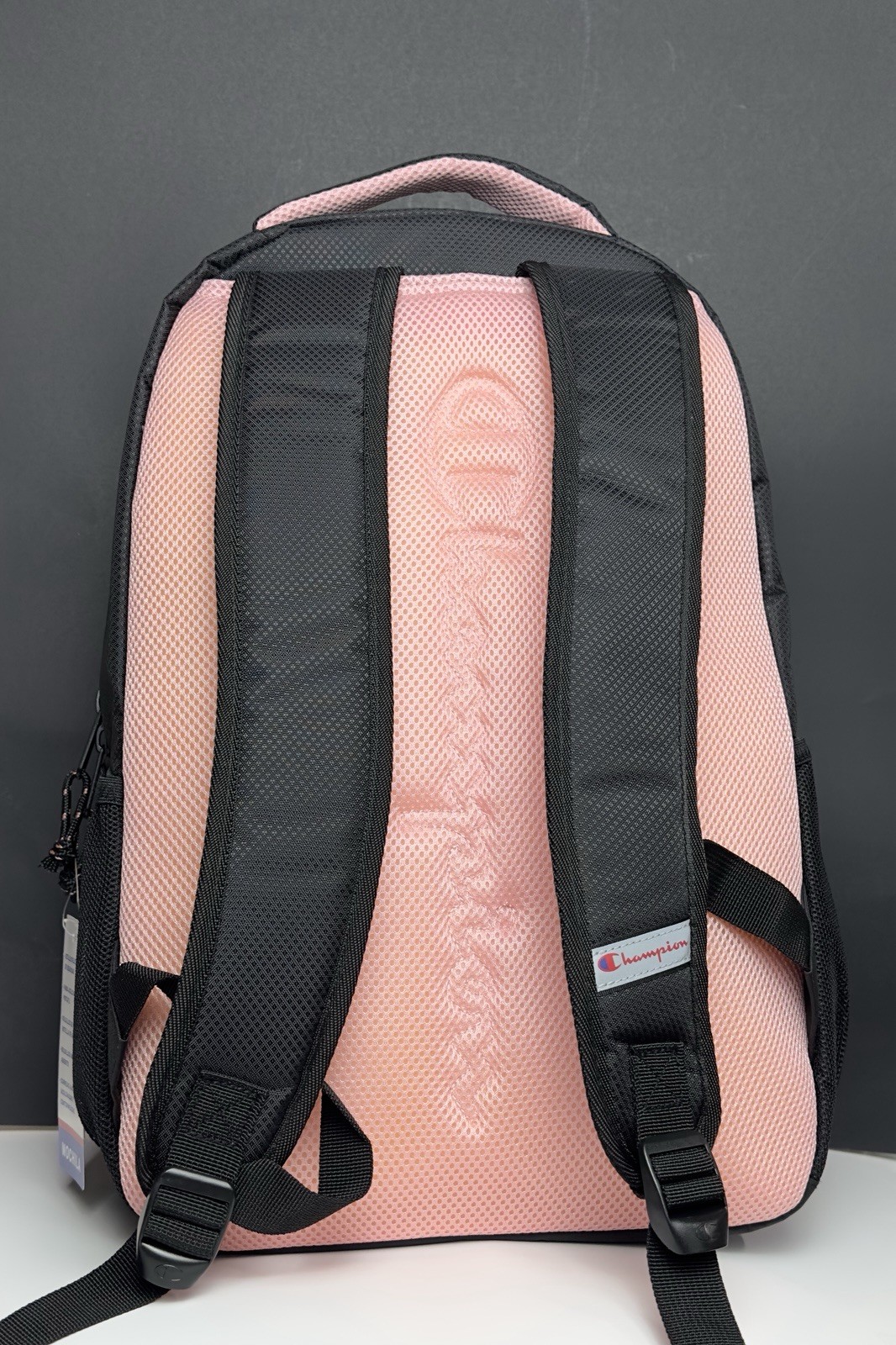 Champion Black Pink Zip Backpack Adjustable Strap Padded
