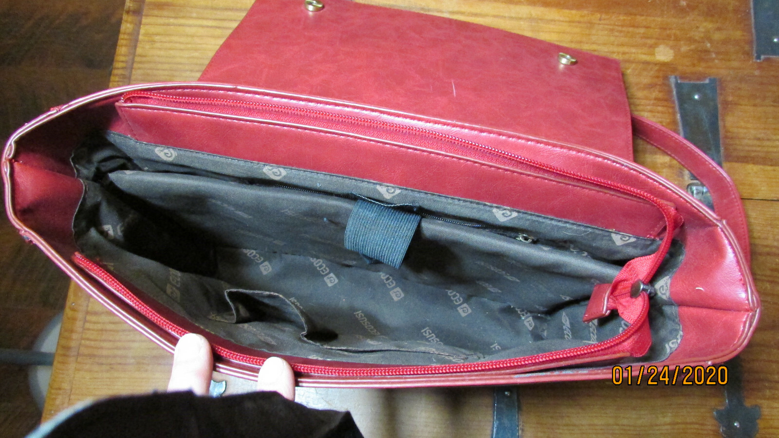 ECOSUSI RED DETACHABLE BOW BRIEFCASE LAPTOP CASE MESSENGER BAG VEGAN LEATHER