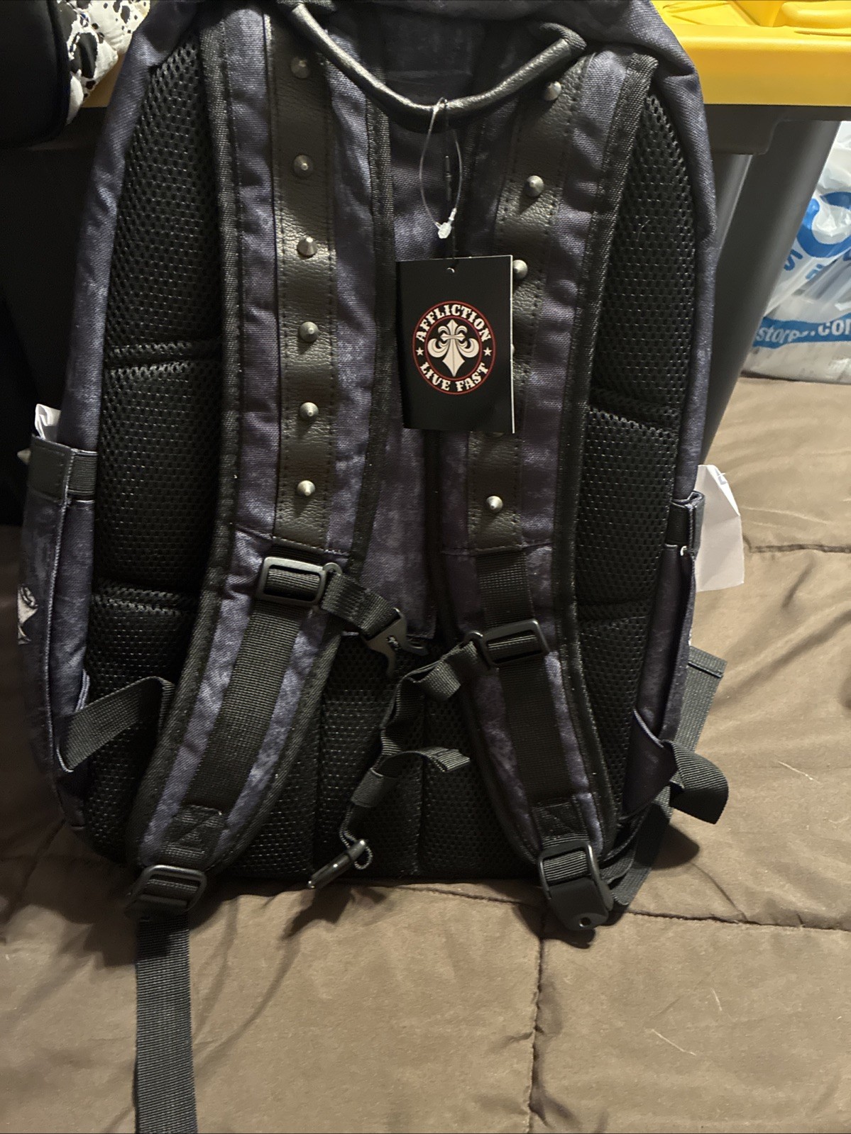 Affliction Live Fast Backpack Black Skull Wing Cross Studded Laptop Travel