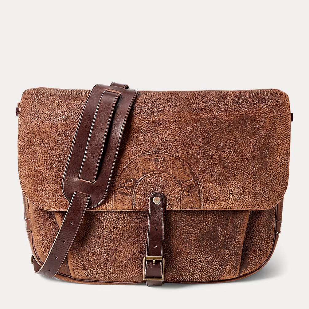RRL Ralph Lauren Vegetable Tanned Cowhide Pebbled Leather Mailbag-MEN-RARE !